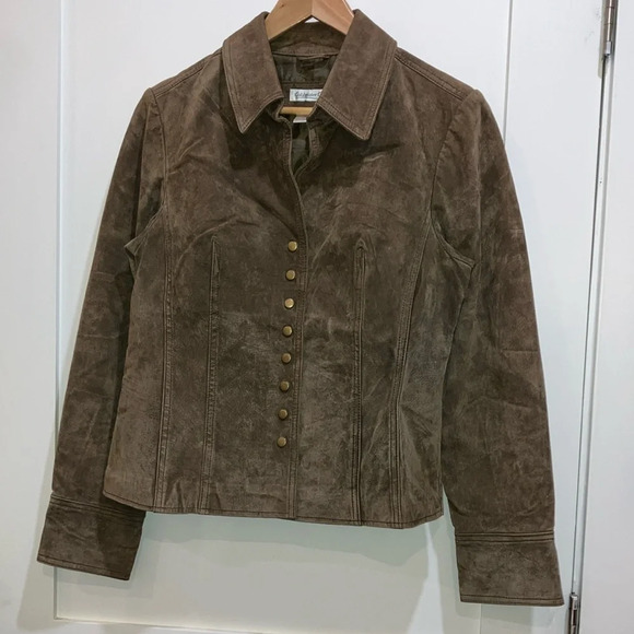 Coldwater Creek Brown suede Leather Jacket with Classic fitted design and snaps - Picture 11 of 16
